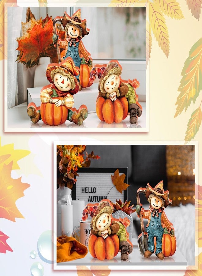 DoubleFill مجموعة دبل فيل من 3 قطع من تماثيل الخريف لتزيين المنزل، فزاعة حصاد مع قرع، تماثيل خشبية، زينة فزاعة خشبية لعيد الشكر، زينة منزلية ومكتبية وحفلات، هدايا - Image 5